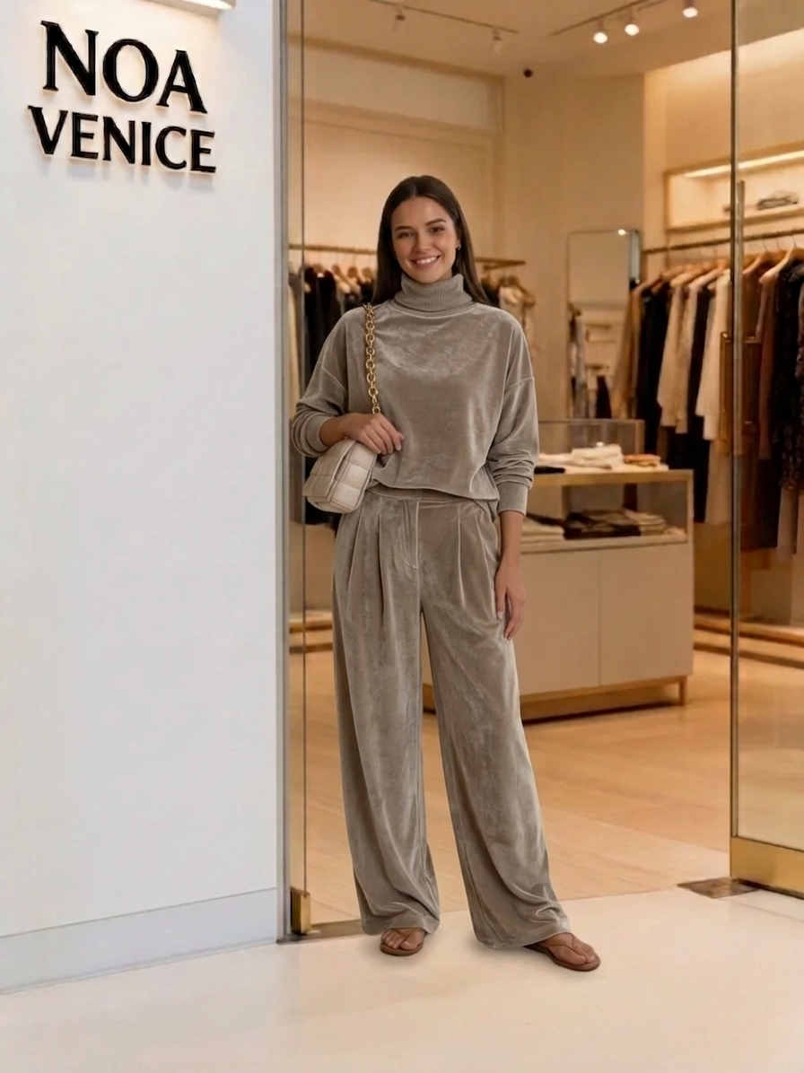 Women's turtleneck casual warm velvet suit