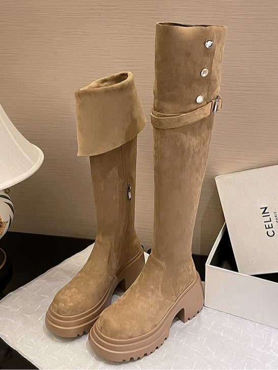 Over the knee boots brown long boots knight boots