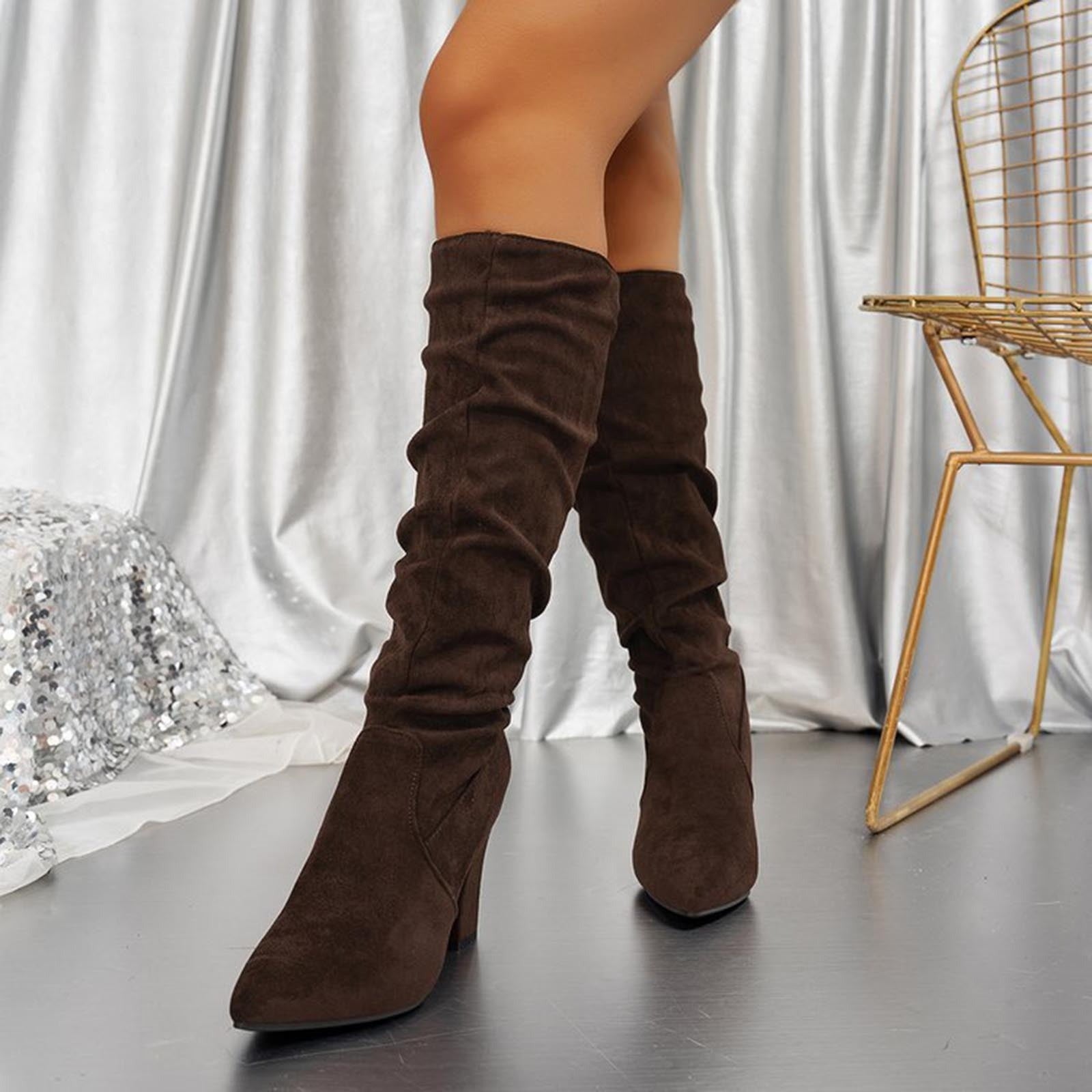 Faux Suede Mid-calf Chunky Heel Boots
