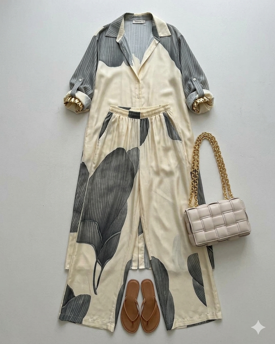 Women's V-neck Patchwork Top and Pants Casual Set