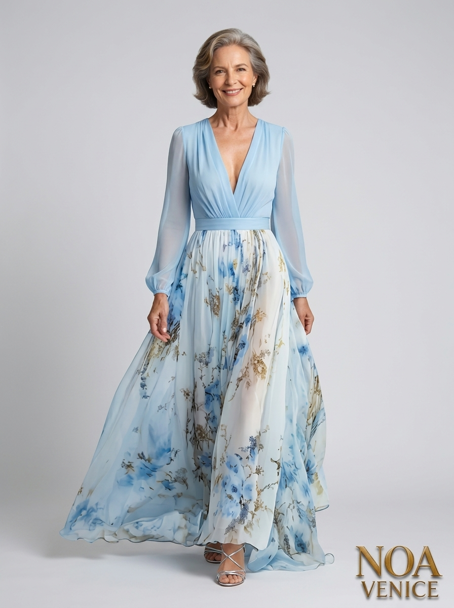 Stunning Floral Print V-Neck Maxi Dress