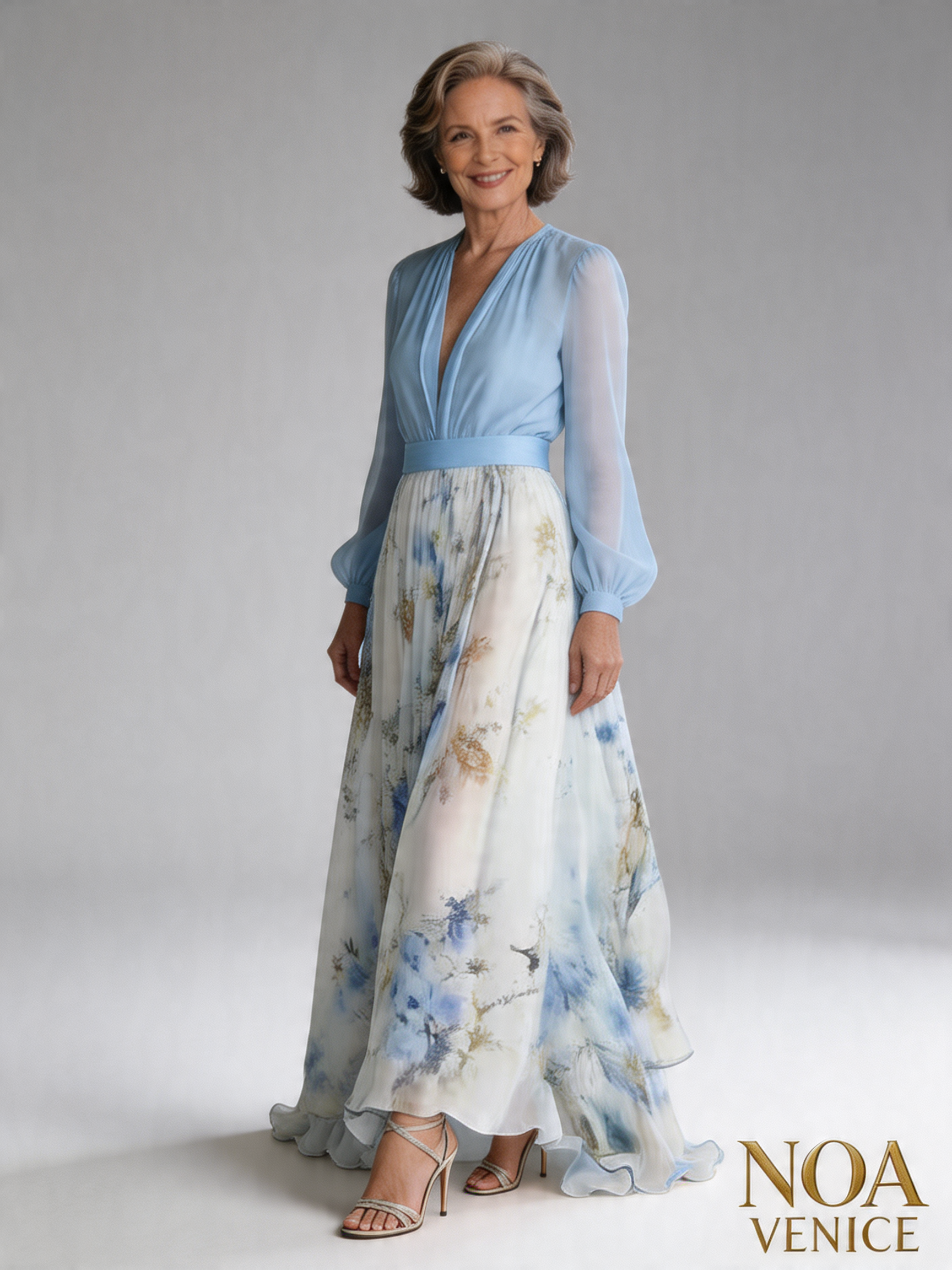 Stunning Floral Print V-Neck Maxi Dress
